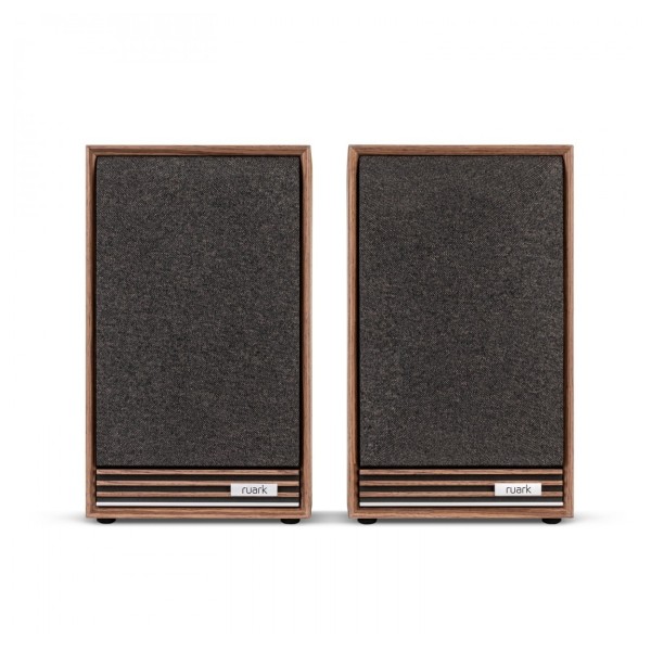 Ruark Audio Sabre-R Bookshelf Speakers (Pair), Fused Walnut - front grilles on