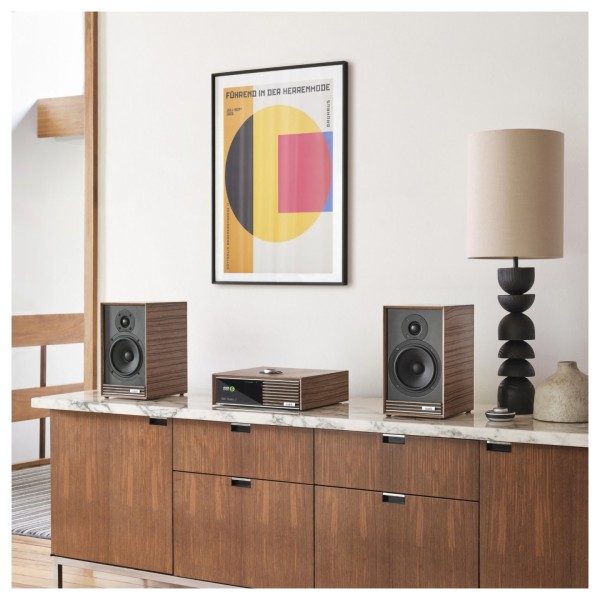 Ruark R610 Integrated Music System with Sabre-R Bookshelf Speakers (Pair), Walnut lifestyle 4 
