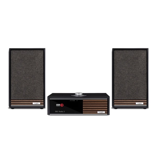 Ruark R610 Integrated Music System with Sabre-R Bookshelf Speakers (Pair), Charcoal main side by side image