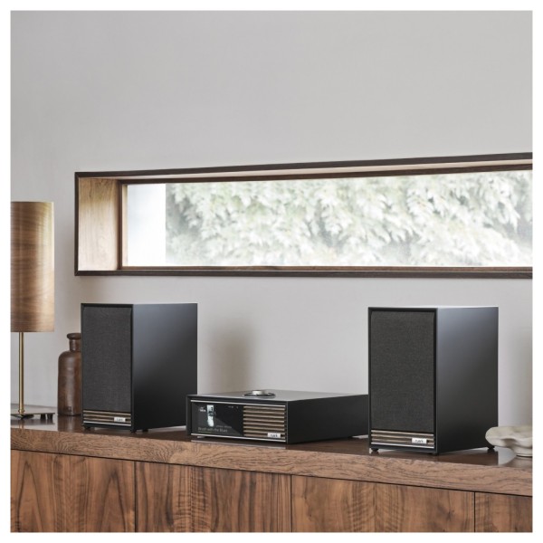 Ruark R610 Integrated Music System with Sabre-R Bookshelf Speakers (Pair), Charcoal lifestyle  2