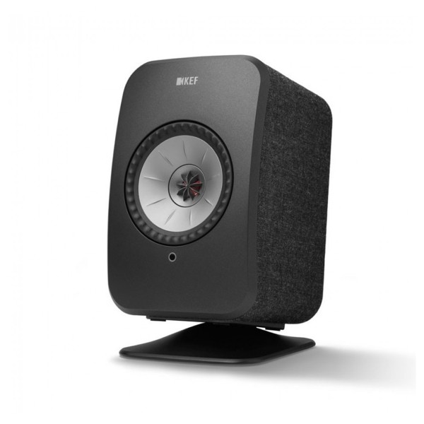 KEF P1 Desk Pad Stands (Pair), Black - With Grey KEF LSX Speaker