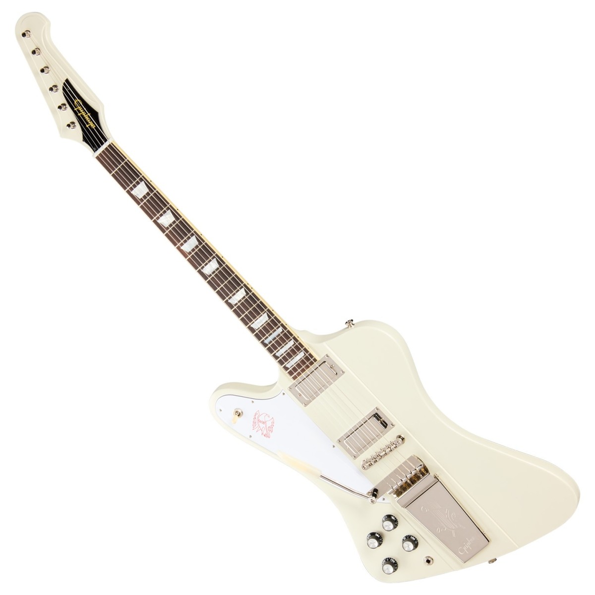 Click to view product details and reviews for Epiphone 1963 Firebird V Maestro Vibrola Reissue Left Handed Polaris White.