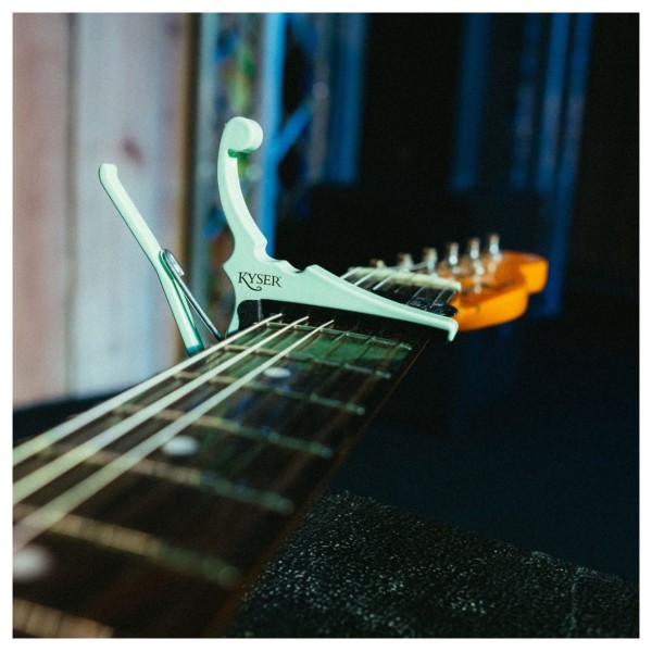 Kyser Fender Quick Change Capo, Surf Green - In Use 2