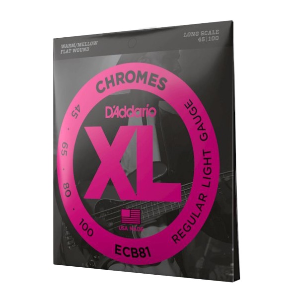 D'Addario ECB81 Chromes Flat Wound Bass, Long Scale, Light, 45-100