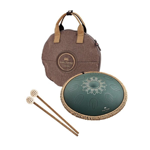 Meinl Sonic Energy 16" Octave Steel Tongue Drum, F# Minor, 9 Notes, 432 Hz, Green Engraved Floral