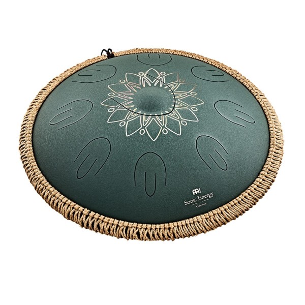 Meinl Sonic Energy 16" Octave Steel Tongue Drum, F# Minor, 9 Notes, 432 Hz, Green Engraved Floral