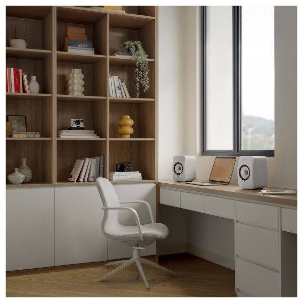 KEF LSX II Wireless Hi-Fi Speaker System (Pair), Cotton White lifestyle 3