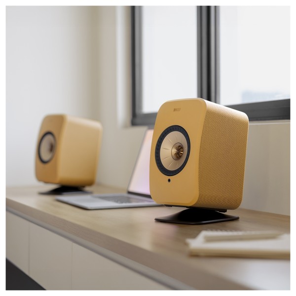 KEF LSX II Wireless Hi-Fi Speaker System (Pair), Amber Haze lifestyle 1