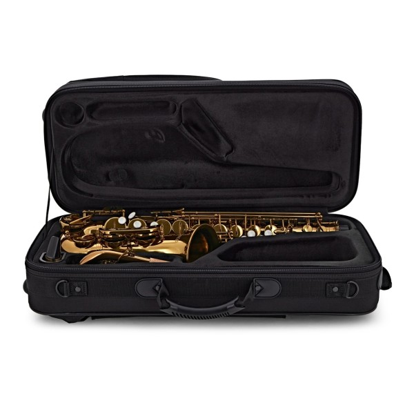 Leblanc LAS411 Alto Saxophone, Dark Lacquer - Case Angle
