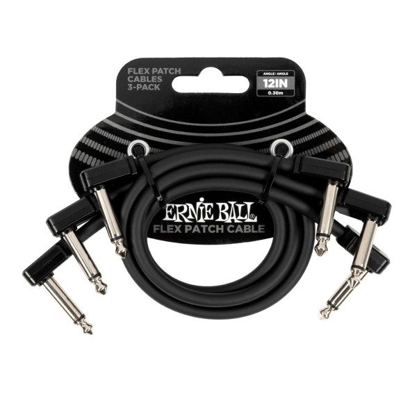 Ernie Ball P06445 12" Flex Patch Cable 3 Pack, Black - Main