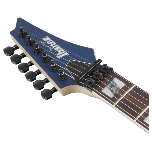 Ibanez RG653DX Prestige, Transparent Deep Blue Flat - headstock