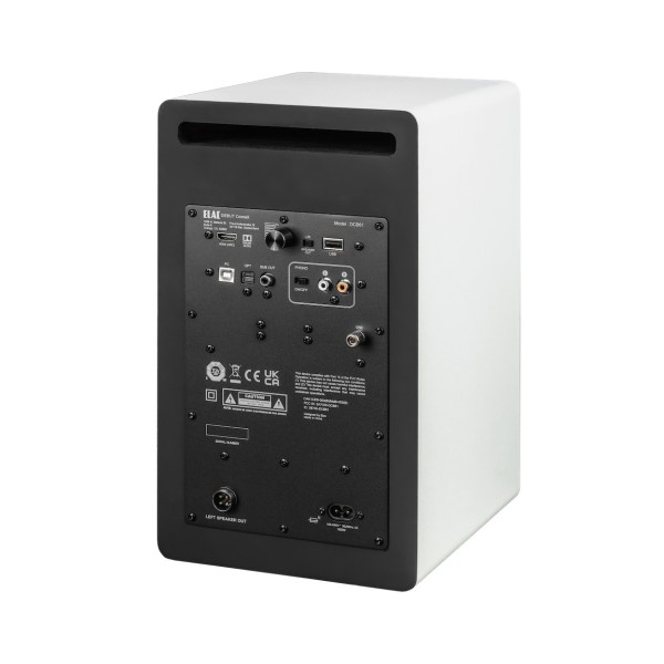 ELAC Debut ConneX DCB61 Active Speakers (Pair), White - Rear view, angled