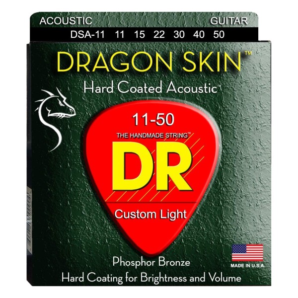DR Strings Dragon Skin Acoustic Guitar Strings, Custom Light, 11-50