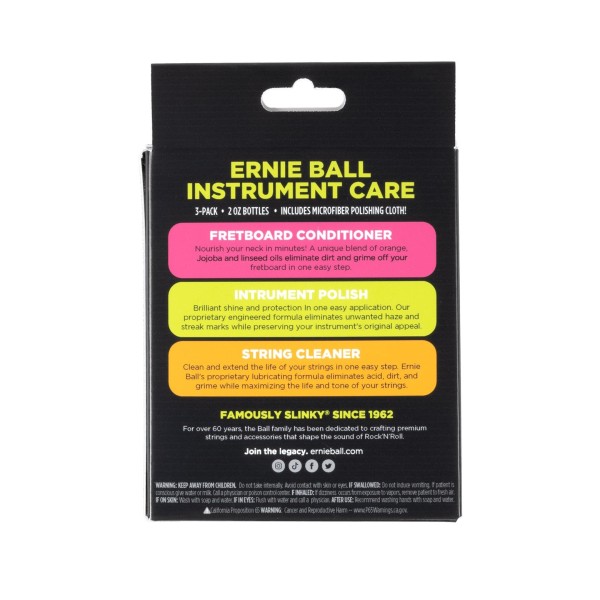 Ernie Ball Instrument Care 3-Pack with Microfibre Cloth - Back
