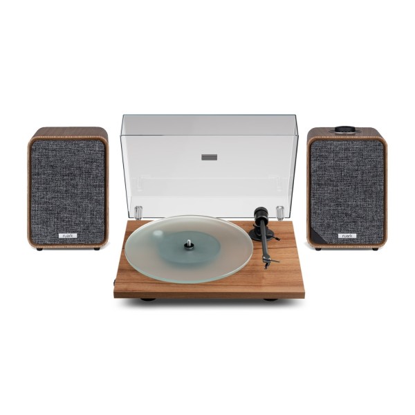 Pro-Ject T1 EVO Turntable & Ruark Audio MR1 MK3 Bookshelf Speaker Bundle, Walnut main group shot 