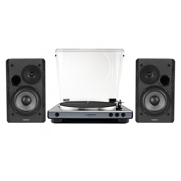 Audio Technica AT-LP60XUSB Turntable, Gun Metal & Edifier R1280DB Active Speaker, Black Hi-Fi Bundle