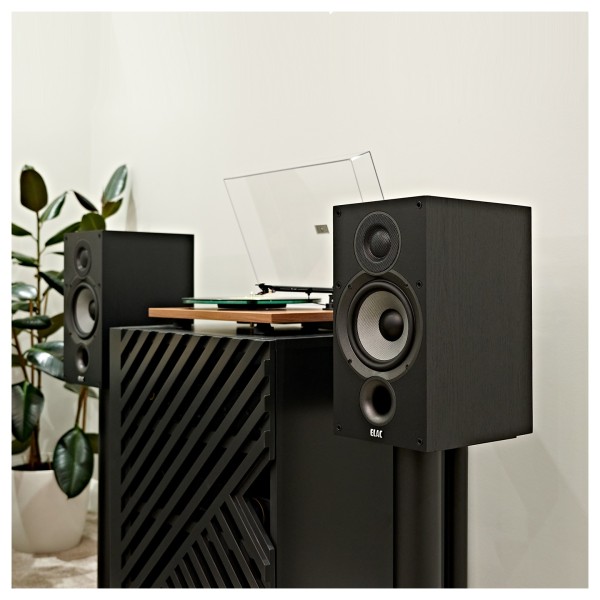 ELAC Debut B6.2 Vinyl Bookshelf Speaker (Pair), Black Ash - lifestyle 3