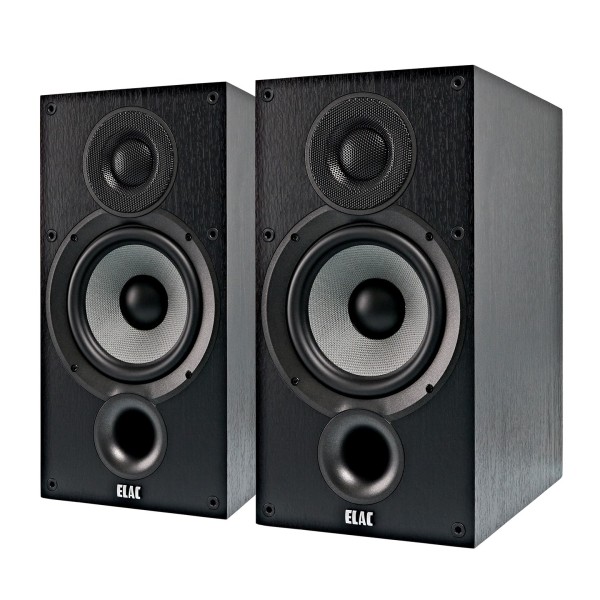 ELAC Debut B6.2 Vinyl Bookshelf Speaker (Pair), Black Ash - face left 