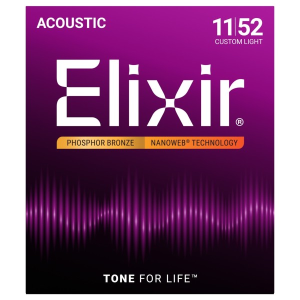 Elixir 16027 NANOWEB Custom Light Phosphor Bronze Strings, 11-52