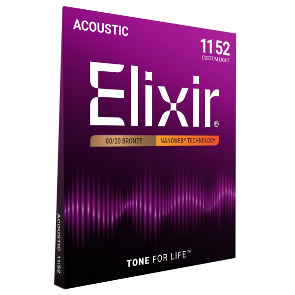 Elixir 11027 NANOWEB Custom Light Acoustic Strings, 11-52 - side view