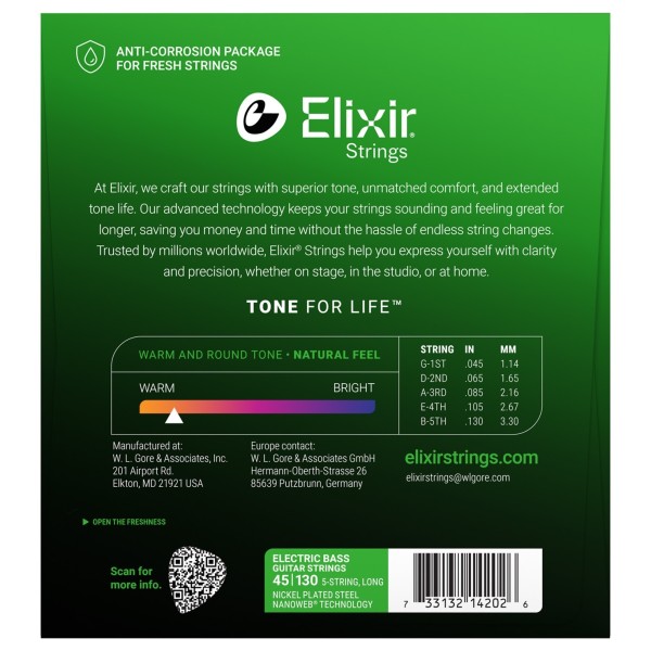 Elixir 14202 NANOWEB Bass 5 String Light, 45-130 - back