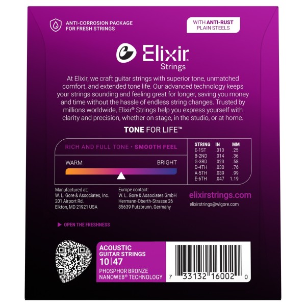 Elixir 16002 NANOWEB Phosphor Bronze Strings, 10-47 - back