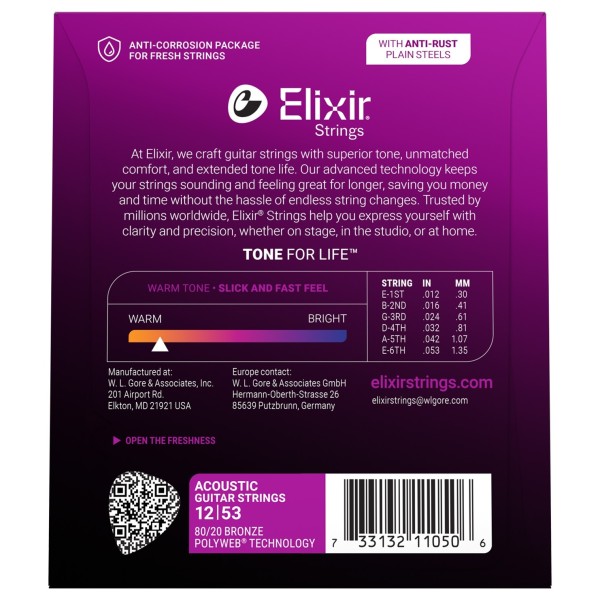 Elixir 11050 POLYWEB Light Acoustic Strings, 12-53 - back