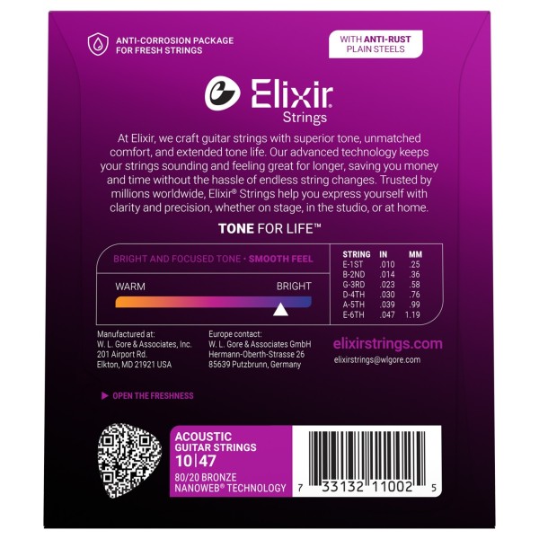Elixir 11002 NANOWEB Extra Light Acoustic Guitar Strings, 10-47 - back