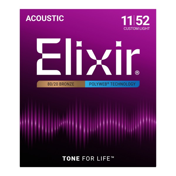 Elixir 11025 POLYWEB Custom-Light Acoustic Strings, 11-52