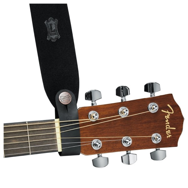 Levy's Leather Headstock Strap Adapter, Black - in use