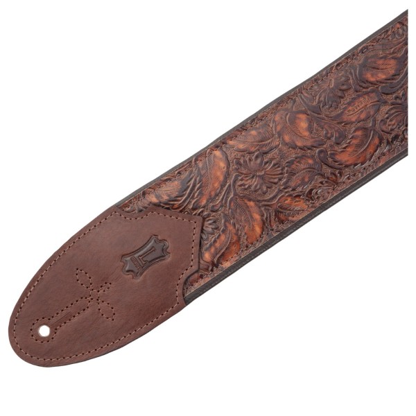Levy's Sundance 3" Embossed Leather Guitar Strap, Brown - pattern detail