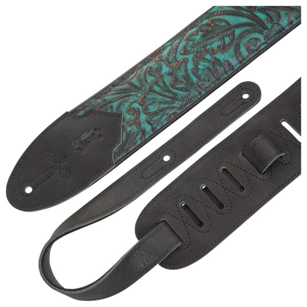 Levy's Sundance 3" Embossed Leather Guitar Strap, Turquoise - strap ends