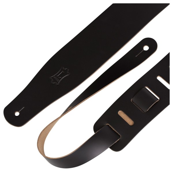 Levy's Streamline 2.5" Leather Guitar Strap, Black - both ends