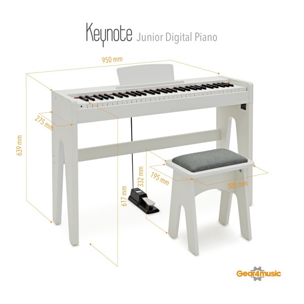 Keynote Junior Digital Piano & Stool by Gear4music, White