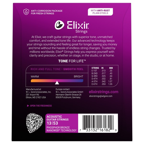 Elixir 16182 NANOWEB Phosphor Bronze Strings, 13-53 - back