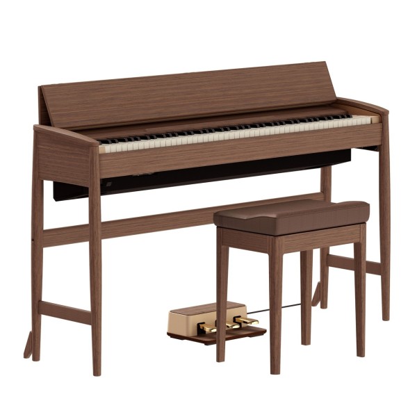 Roland Kiyola KF-20 Digital Piano with Stool, Walnut- Open angle