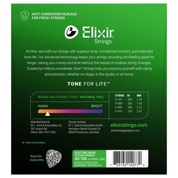 Elixir 14077 NANOWEB Nickel Plated Bass Strings, 45-105 - back