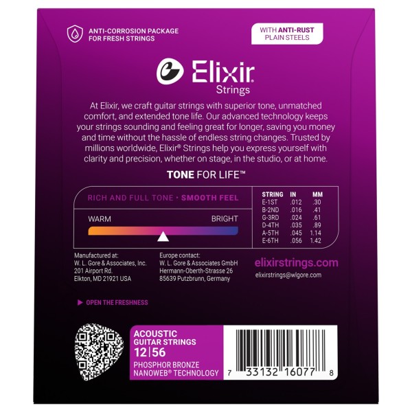 Elixir 16077 NANOWEB Phosphor Bronze Medium Light, 12-56 - back