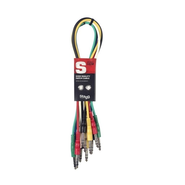 Stagg SPC030LE Mono Jack Angled Patch Cable Pack, 30cm/1ft, 6 Pack - Main