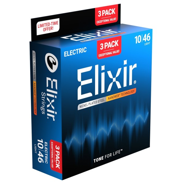 Elixir Nanoweb Guitar Strings 3 Pack, 10-46 - side