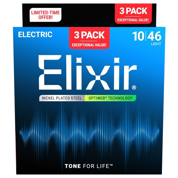 Elixir Electric Optiweb Guitar Strings 3 Pack, 10-46
