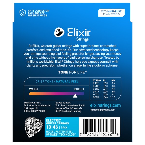 Elixir Electric Optiweb Guitar Strings 3 Pack, 10-46 - back