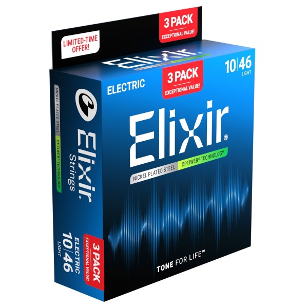 Elixir Electric Optiweb Guitar Strings 3 Pack, 10-46 - side
