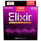 Elixir Phosphor Bronze Nanoweb 12-53, paquete de 3