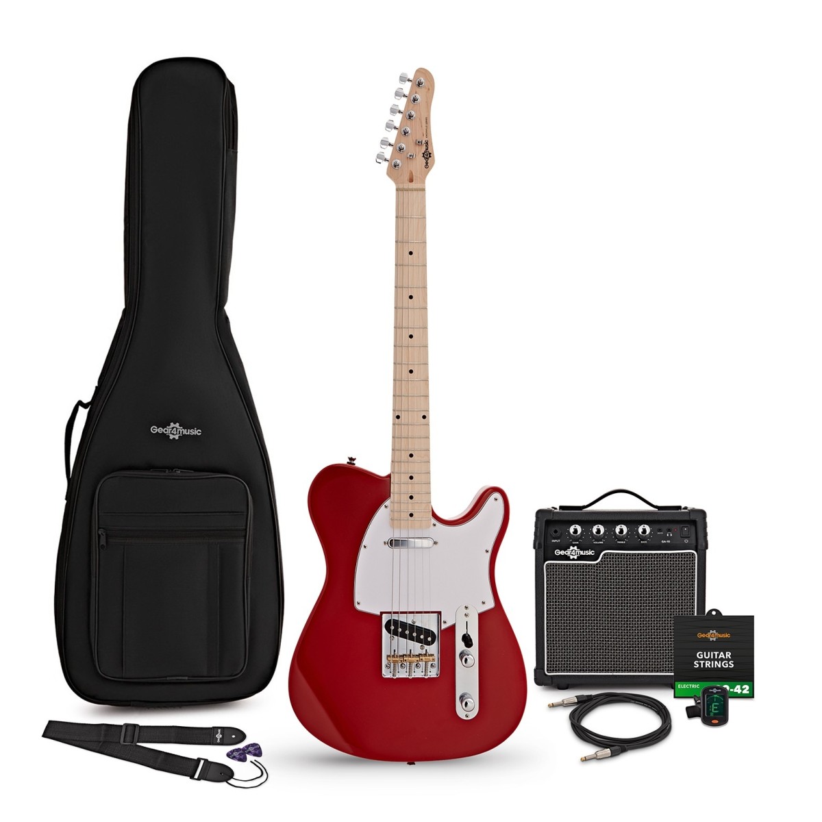 Gear4Music Knoxville elektrische gitaar rood 10 W gitaarversterker & accessoirepakket
