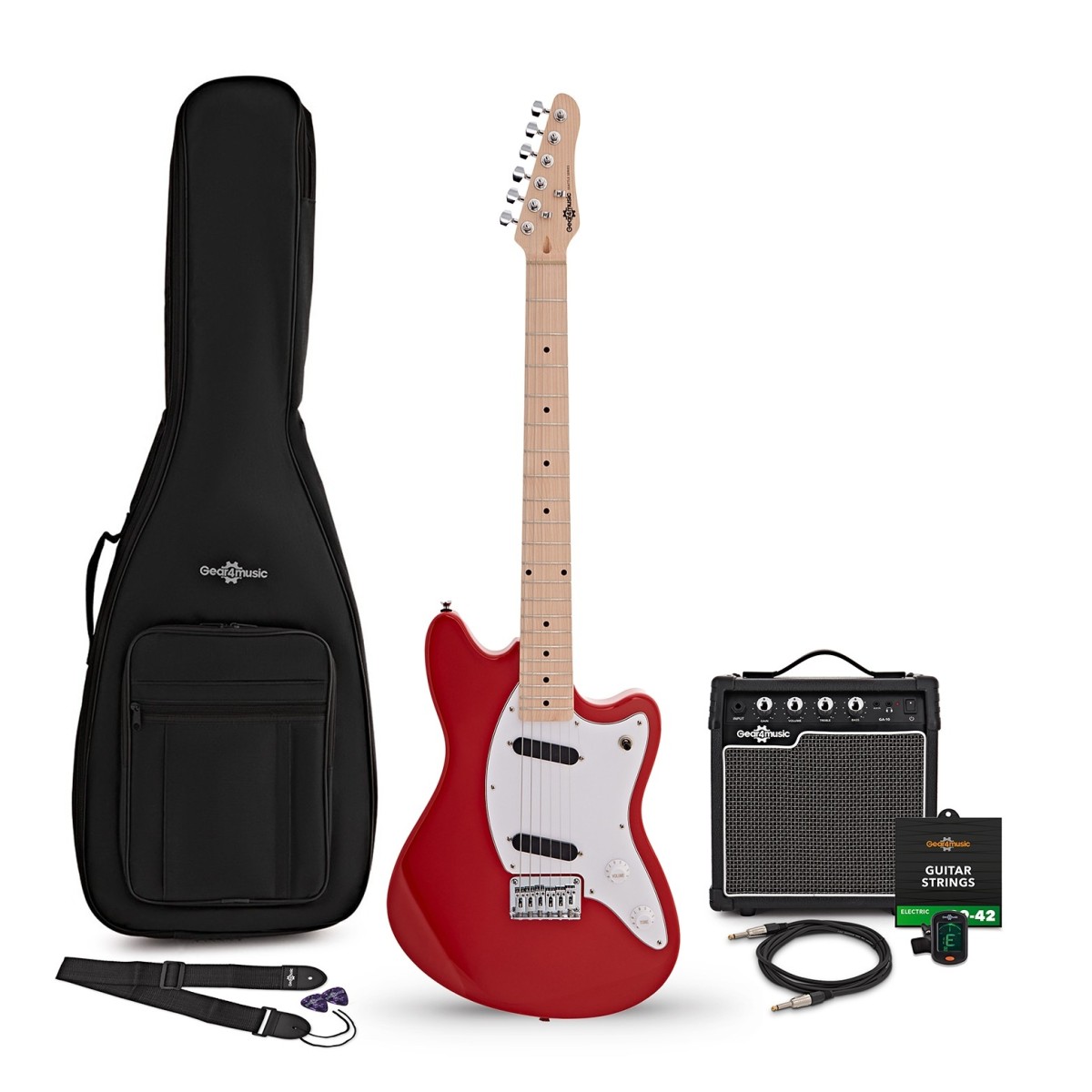 Gear4Music Seattle elektrische gitaar rood 10 W gitaarversterker en accessoirepakket