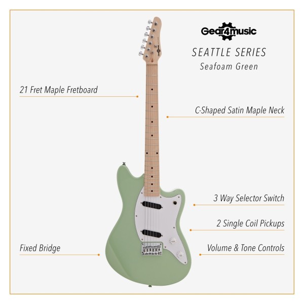 Seattle Electric Guitar by Gear4music, Seafoam Green
