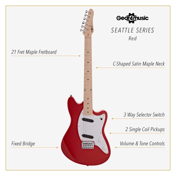 Seattle Electric Guitar Red, 10W Guitar Amp & Accessory Pack