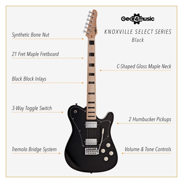 Knoxville Select Electric Guitar Black, 10W Guitar Amp & Accessory Pack