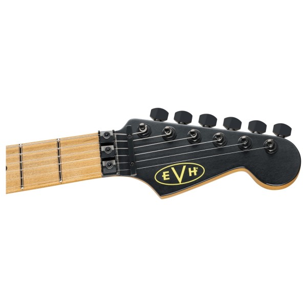 EVH Limited Edition Striped Series Frankenstein Frankie MN, Black with Yellow Stripes, Aged - headstock